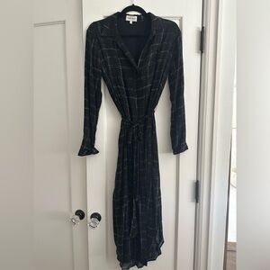 Bella Dahl Black Maxi Shirt Dress with White Windowpane